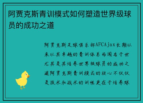 阿贾克斯青训模式如何塑造世界级球员的成功之道