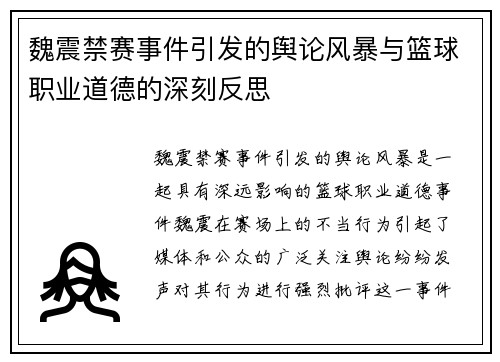 魏震禁赛事件引发的舆论风暴与篮球职业道德的深刻反思